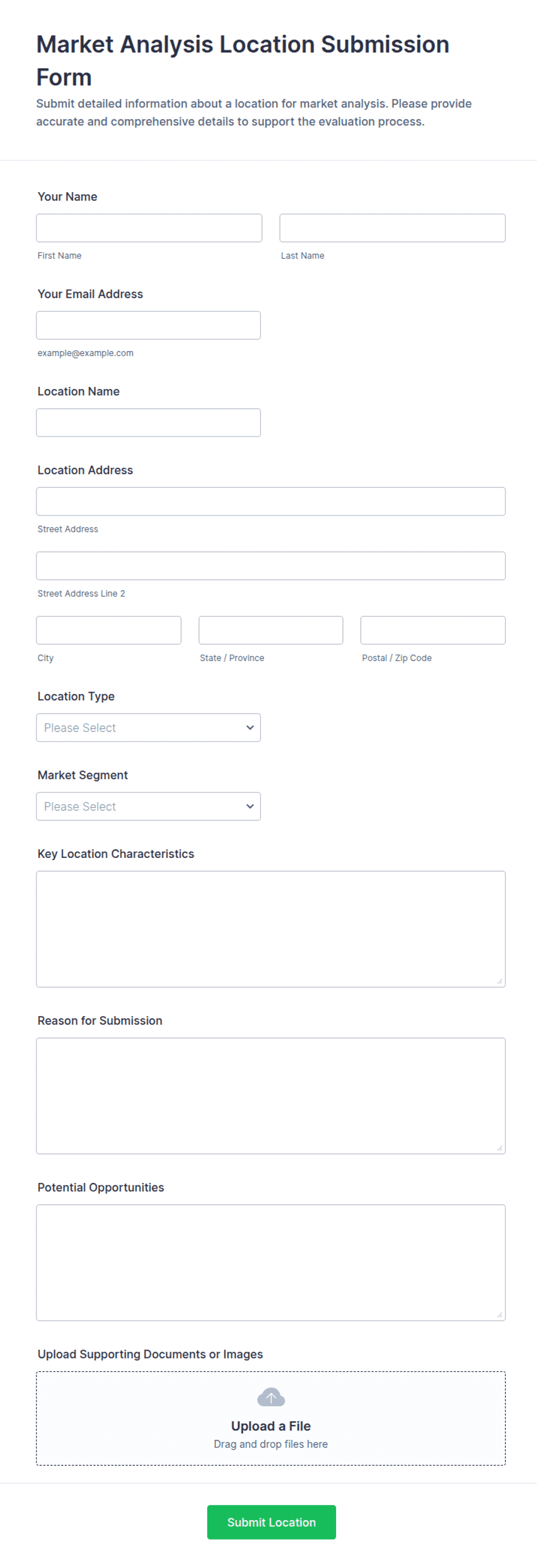 Market Analysis Location Submission Form Template | Jotform