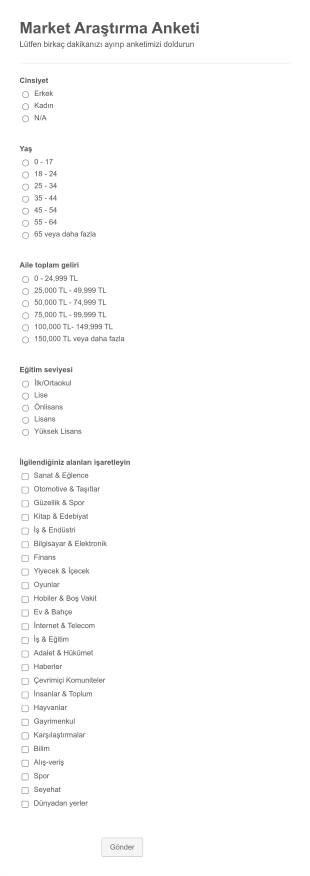 Market Araştırma Anketi Form Template