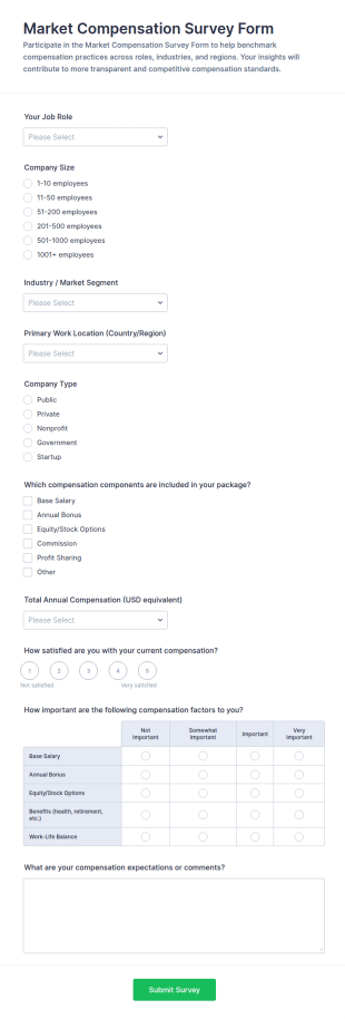 Market Compensation Survey Form Template