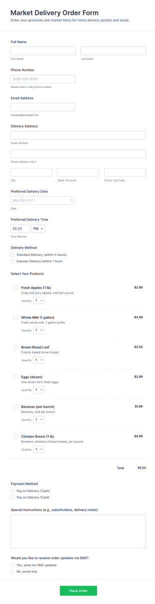 Market Delivery Order Form Template