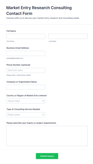 Market Entry Research Consulting Contact Form Template