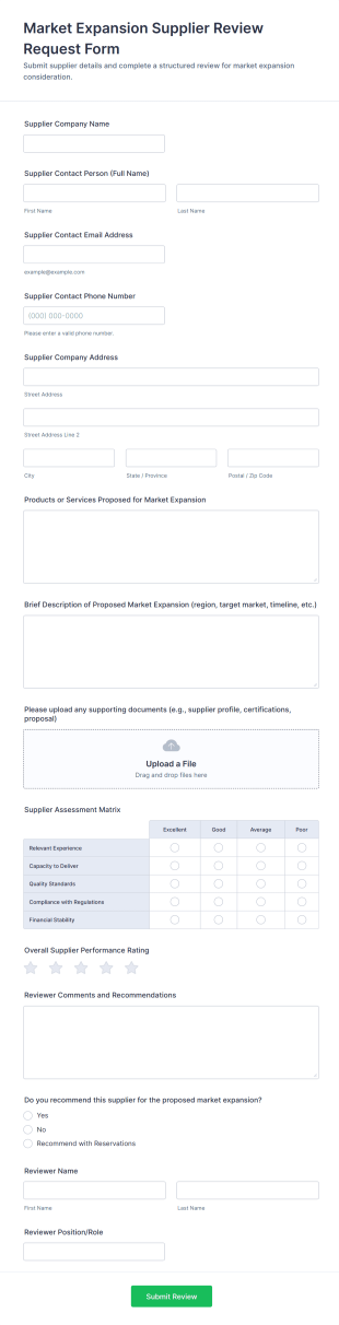 Market Expansion Supplier Review Request Form Template
