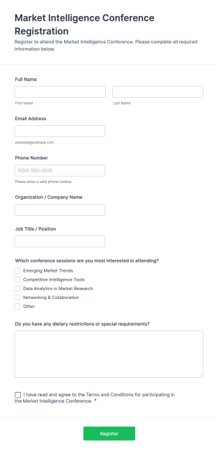 Market Intelligence Conference Registration Form Template