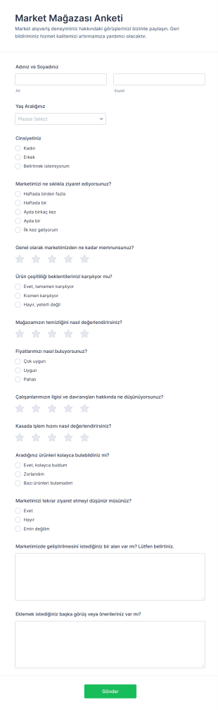 Market Mağazası Anket Form Şablonu