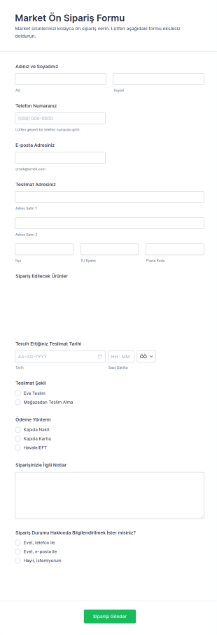 Market Ön Sipariş Form Şablonu