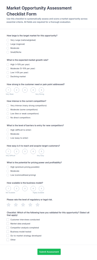 Market Opportunity Assessment Checklist Form Template