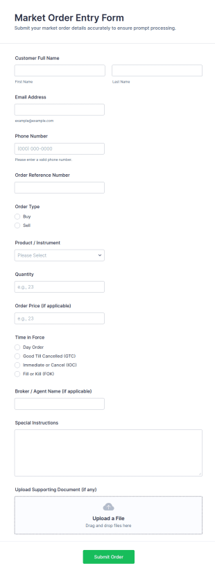 Market Order Entry Form Template