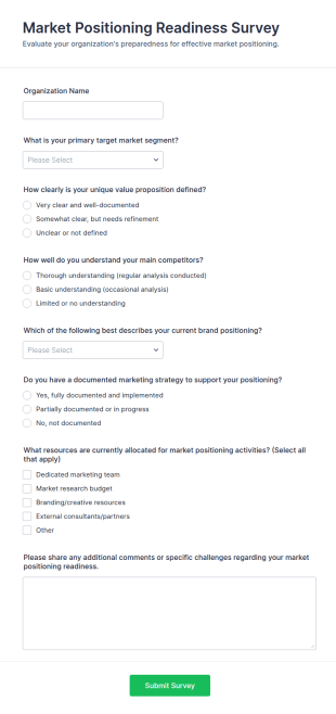 Market Positioning Readiness Survey Form Template