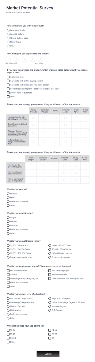Market Potential Survey Form Template