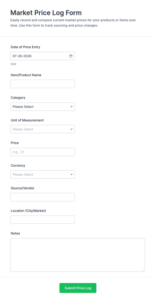 Market Price Log Form Template