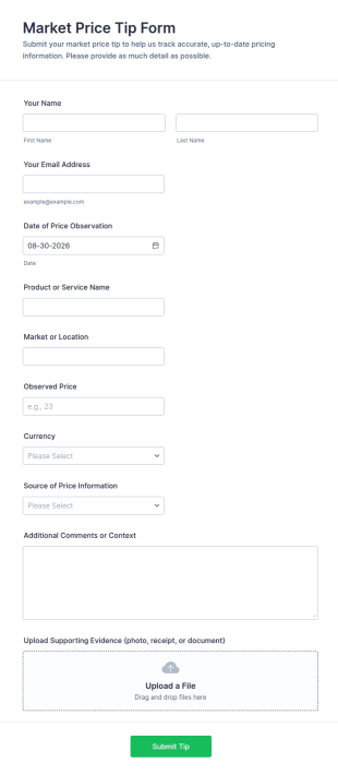 Market Price Tip Form Template