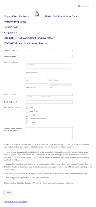 Market Registration Form Template
