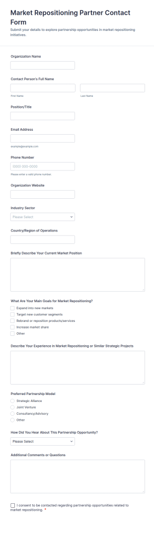 Market Repositioning Partner Contact Form Template