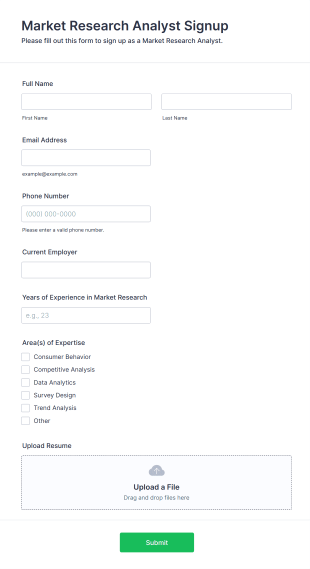 Market Research Analyst Signup Form Template
