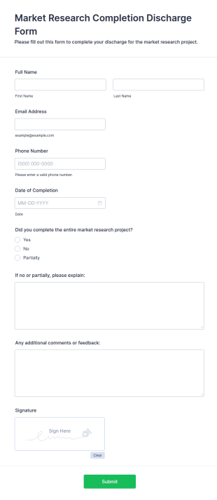 Market Research Completion Discharge Form Template