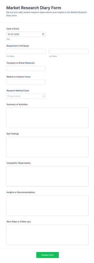 Market Research Diary Form Template