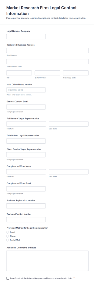 Market Research Firm Legal Contact Information Form Template