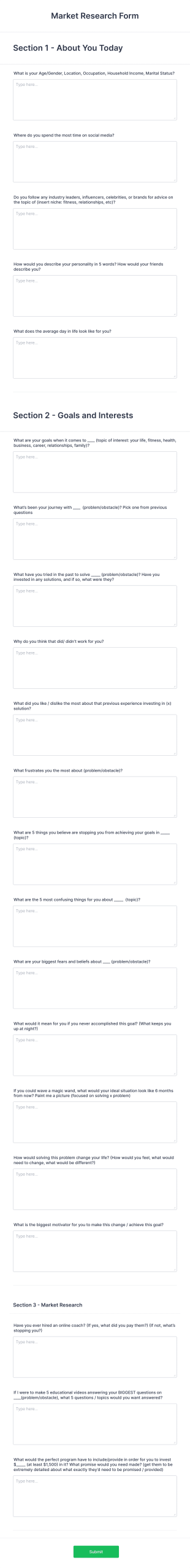Market Research Form Template