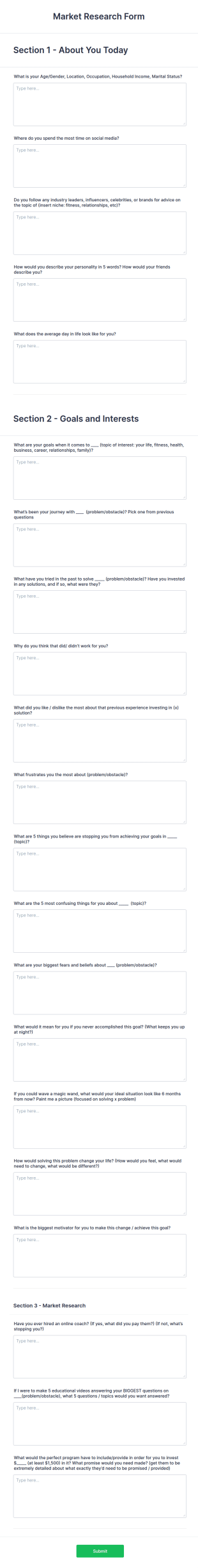 Market Research Form Template