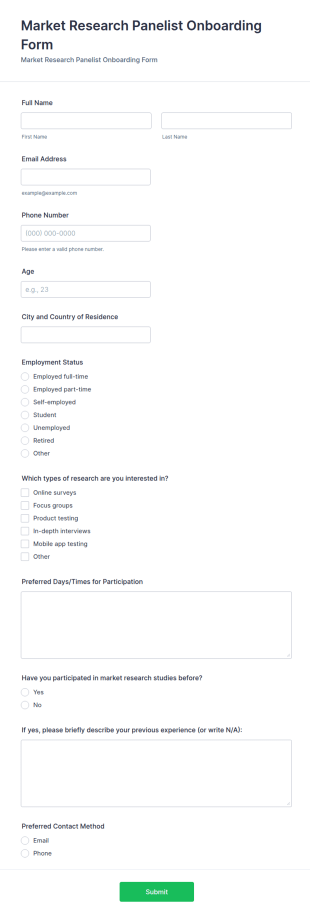 Market Research Panelist Onboarding Form Template