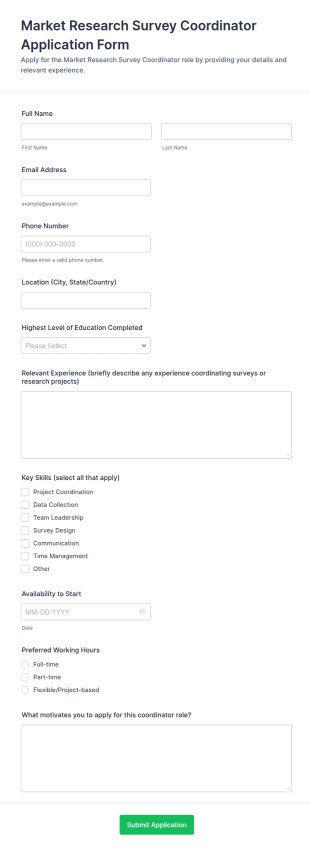 Market Research Survey Coordinator Application Form Template