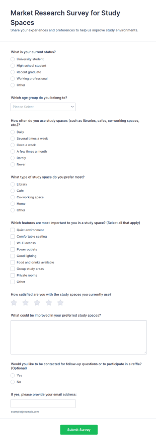Market Research Survey For Study Spaces Form Template