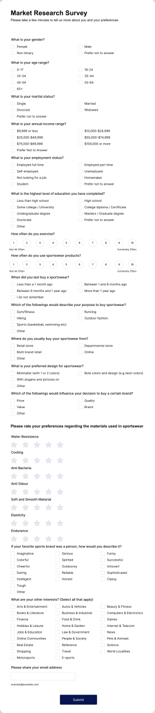 Market Research Survey Form Template