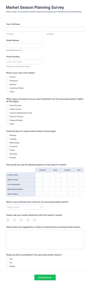 Market Season Planning Survey Form Template