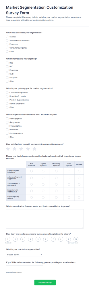 Market Segmentation Customization Survey Form Template