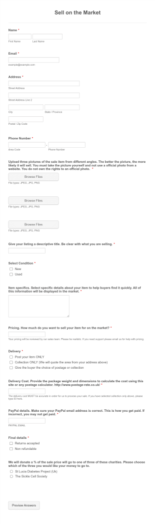 Market Seller Application Form Template