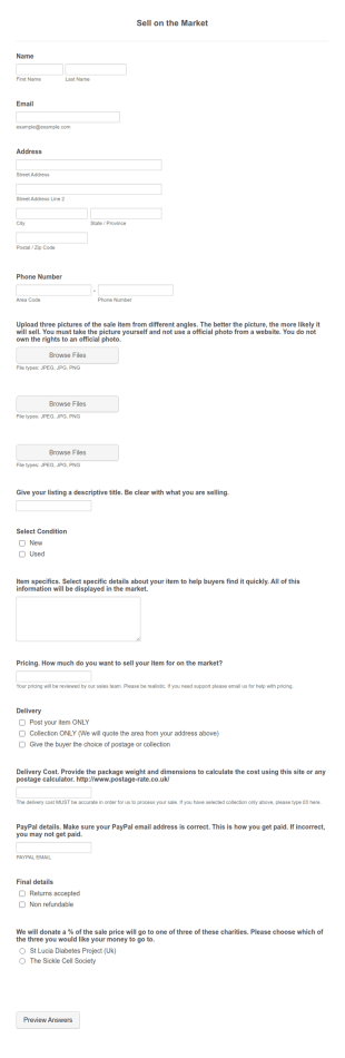 Market Seller Application Form Template