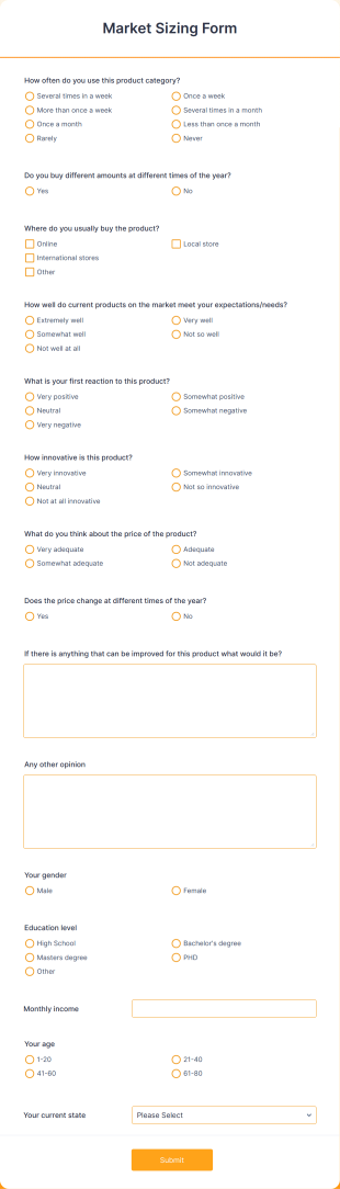 Market Sizing Template Form Template