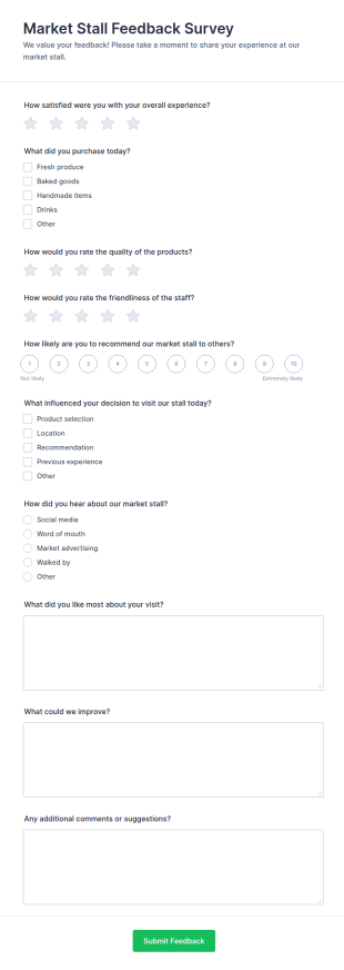 Market Stall Feedback Survey Form Template