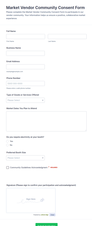 Market Vendor Community Consent Form Template