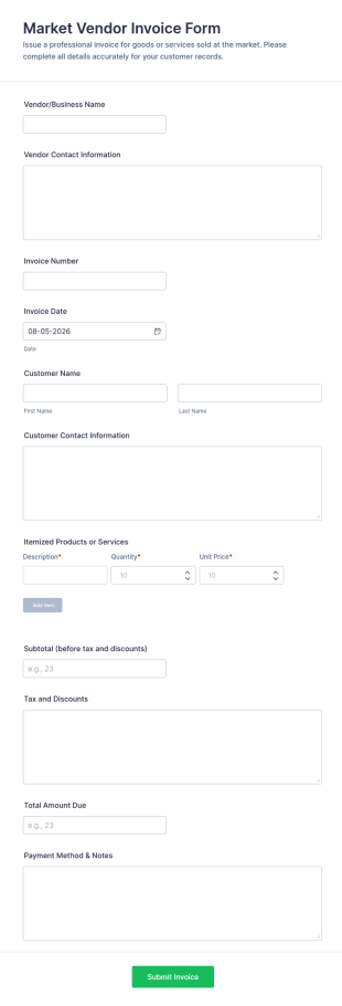 Market Vendor Invoice Form Template