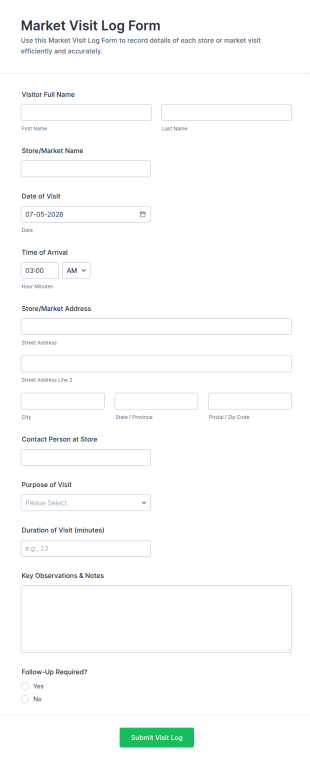 Market Visit Log Form Template