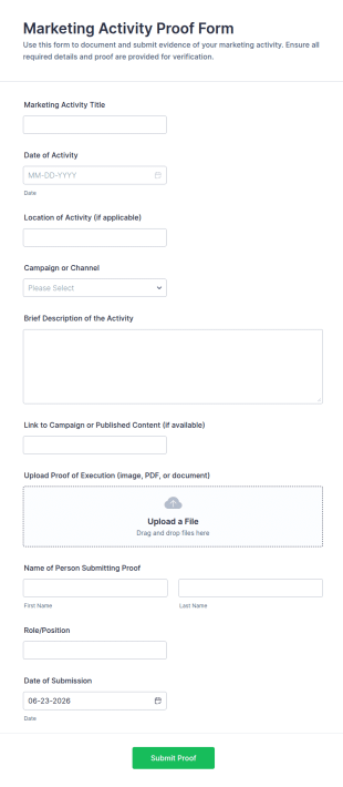 Marketing Activity Proof Form Template