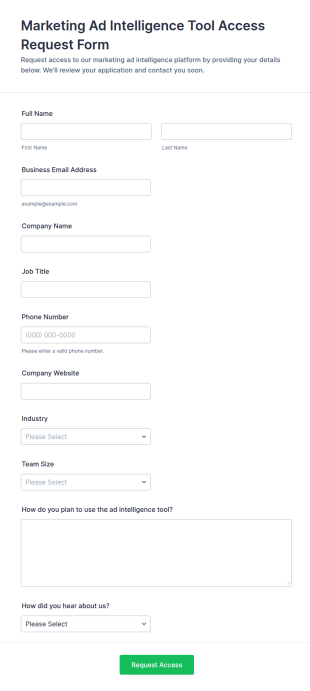 Marketing Ad Intelligence Tool Access Request Form Template