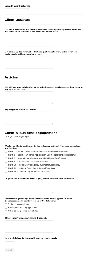 Marketing Agency Communication Form Template