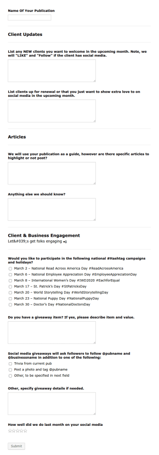 Marketing Agency Communication Form Template