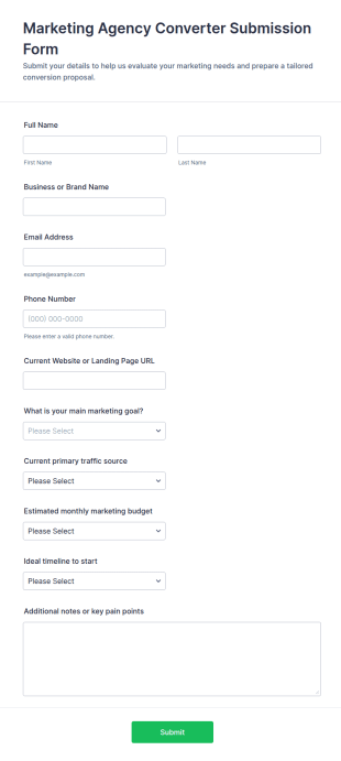 Marketing Agency Converter Submission Form Template
