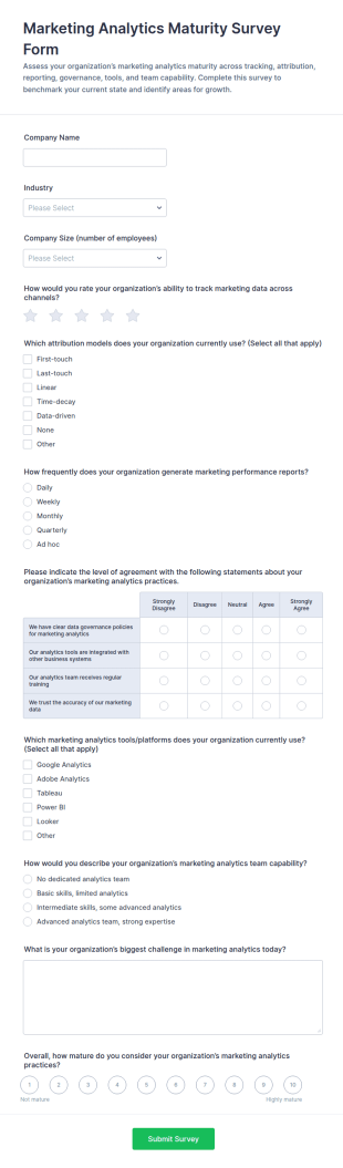 Marketing Analytics Maturity Survey Form Template