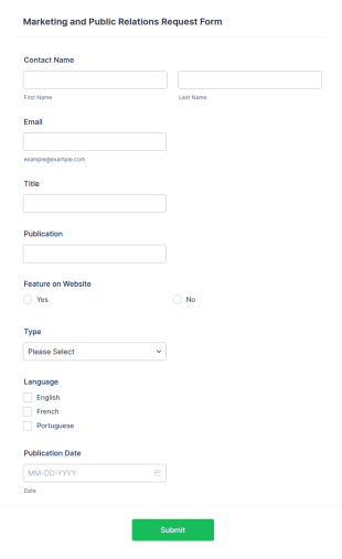 Marketing And Public Relations Request Form Template