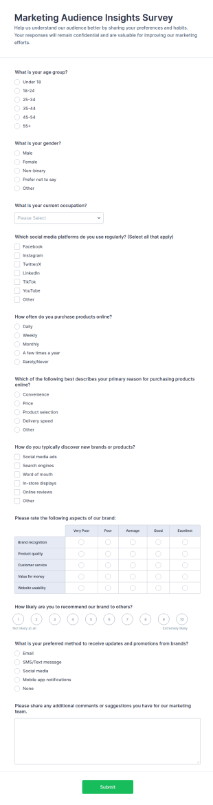 Marketing Audience Insights Survey Form Template