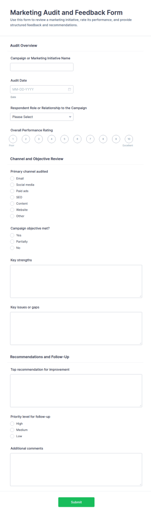 Marketing Audit And Feedback Form Template