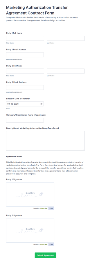 Marketing Authorization Transfer Agreement Form Template