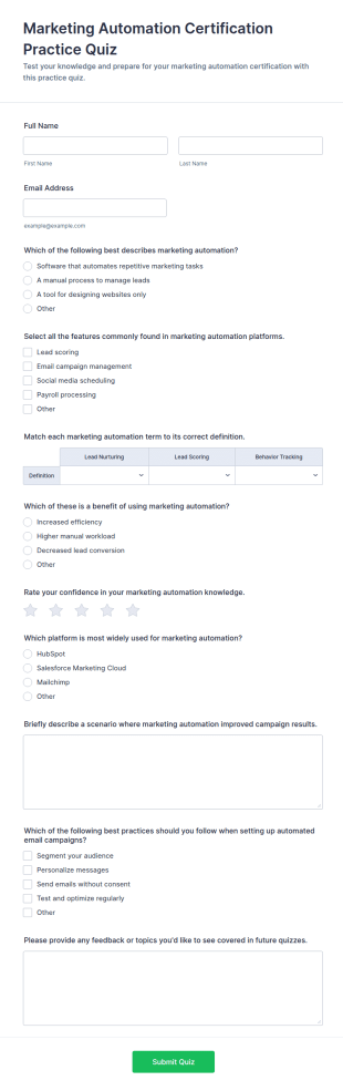 Marketing Automation Certification Practice Quiz Form Template