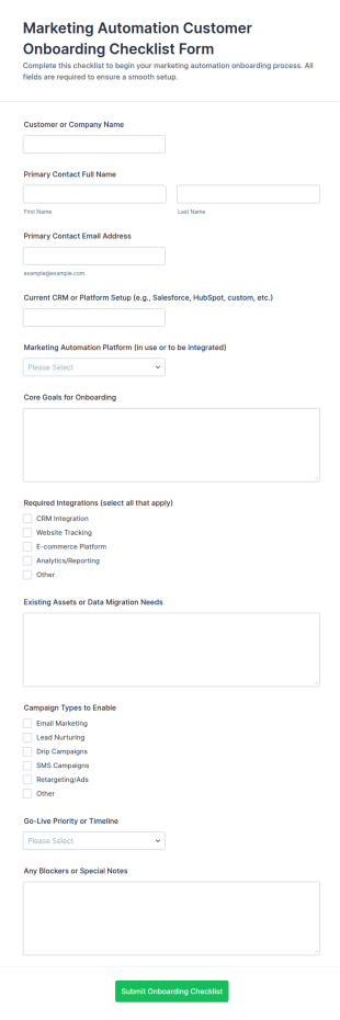 Marketing Automation Customer Onboarding Checklist Form Template
