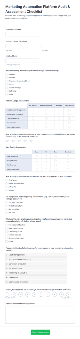 Marketing Automation Platform Audit & Assessment Checklist Form Template