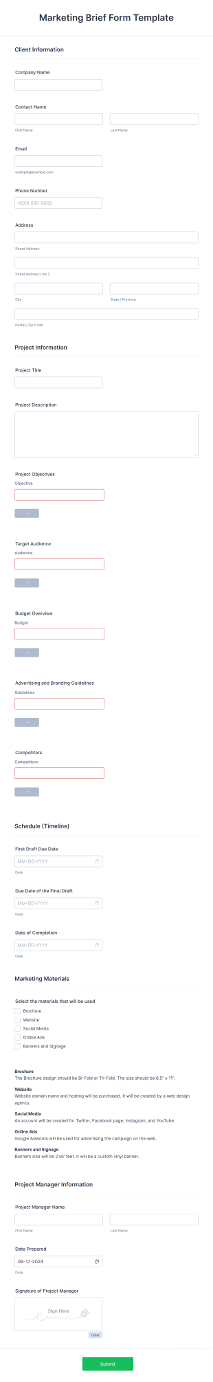 Marketing Brief Form Template